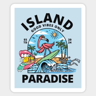 Island Paradise Flamingo Surfing Beach Sticker